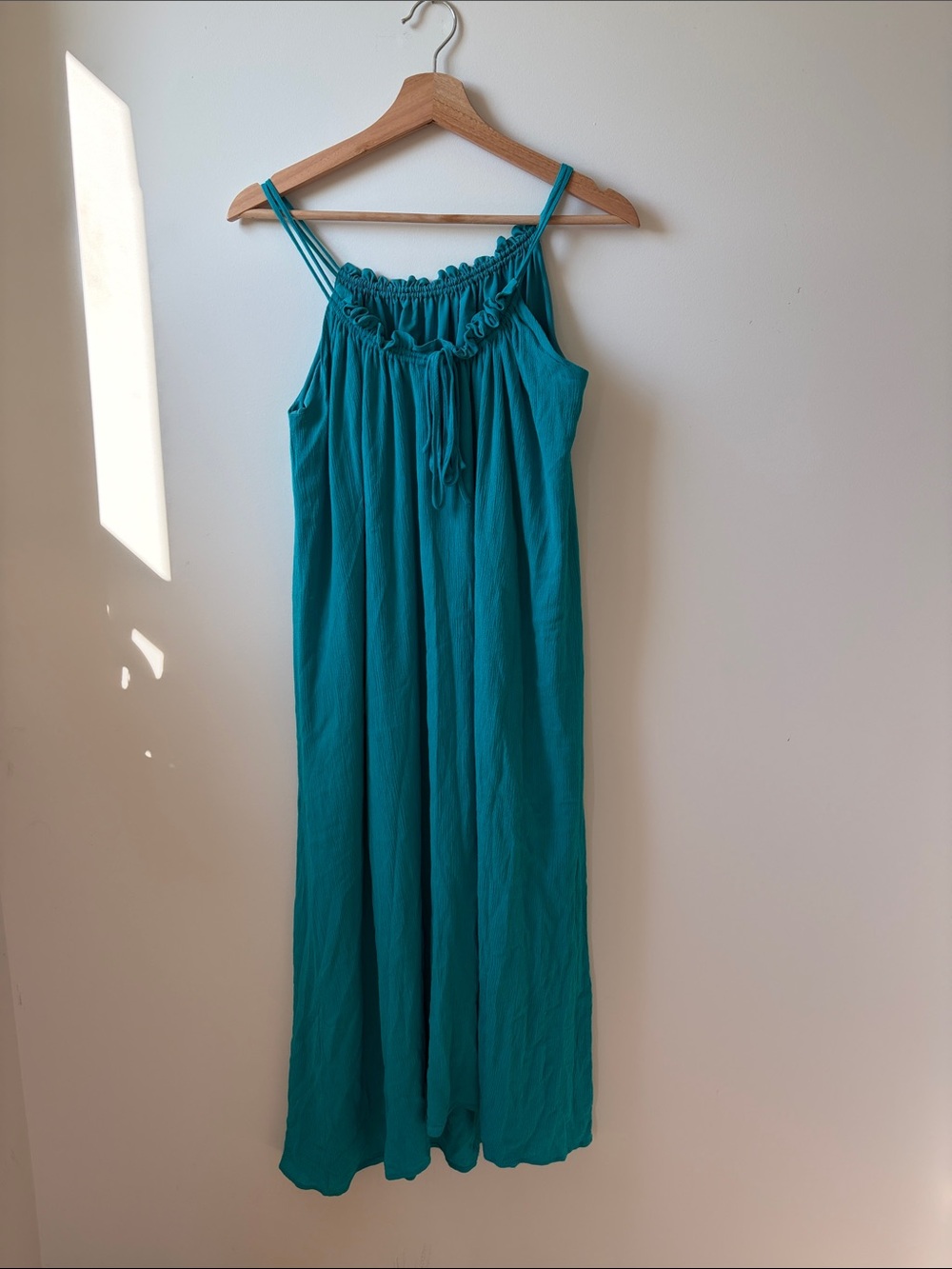 Sleeveless Teal Maxi Dress with Ruffle Neck